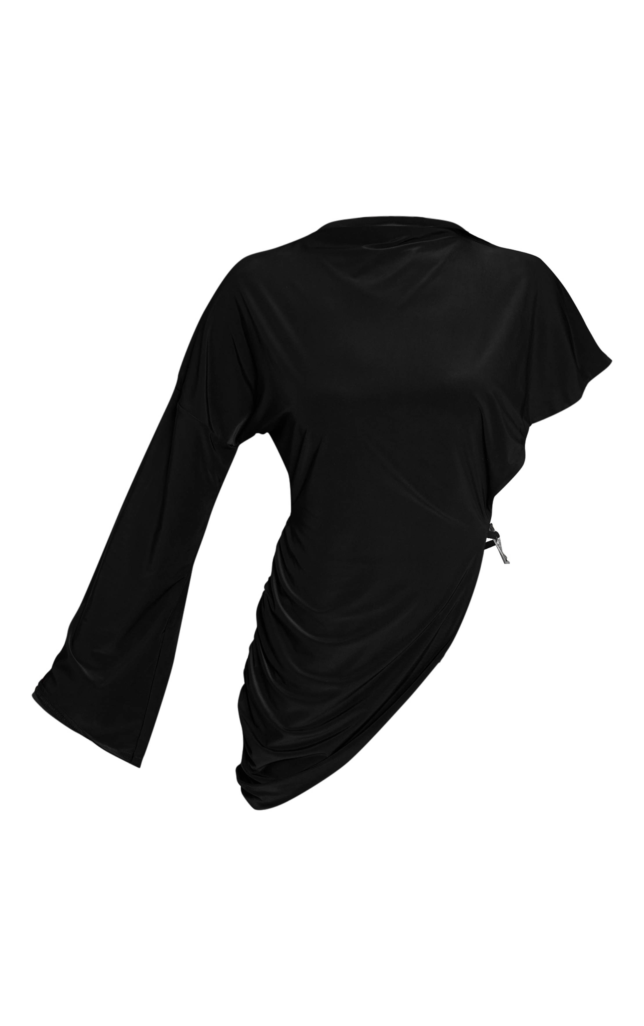 Noir Top À Manches Longues Oversize En Tissu Slinky Double Épaisseur Avec Détail Drapé