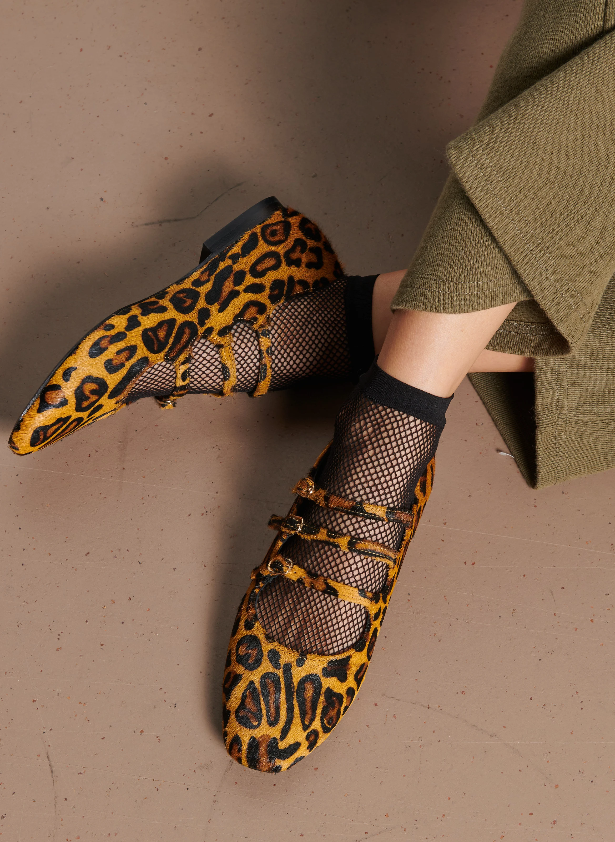 CAMILLE - Ballerines en cuir imprimé léopard | Multicolore