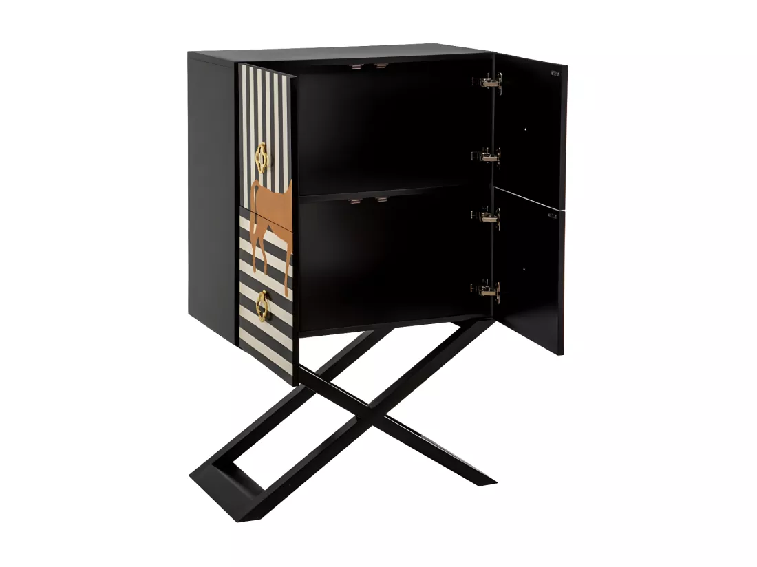 Armoire de salon 4 portes Cheval Noir & Blanc/Bois - GENNA