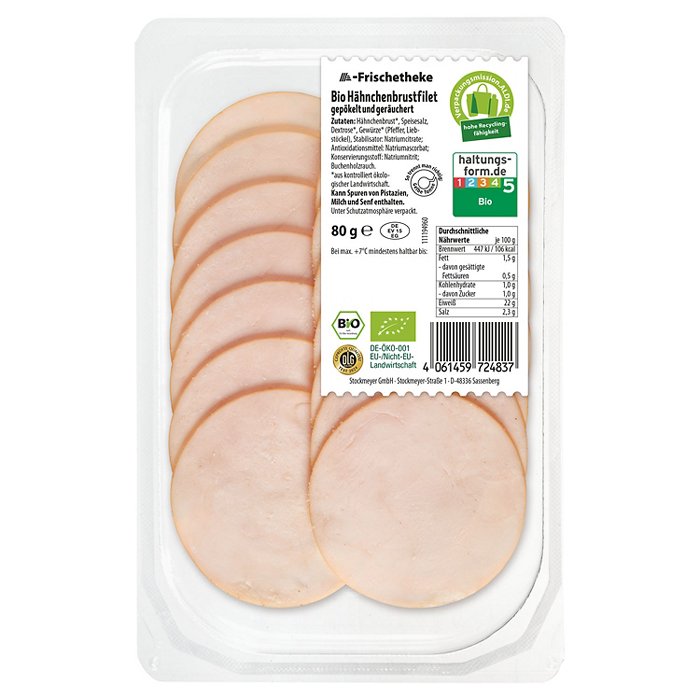 Bio-Hähnchenbrustfilet 80 g, geräuchert