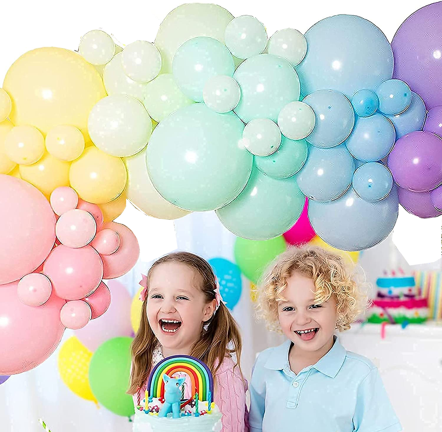 (105-tlg. Set) Party Luftballons Latex- und Konfettiballons   Lametta Vorhang - Bunt