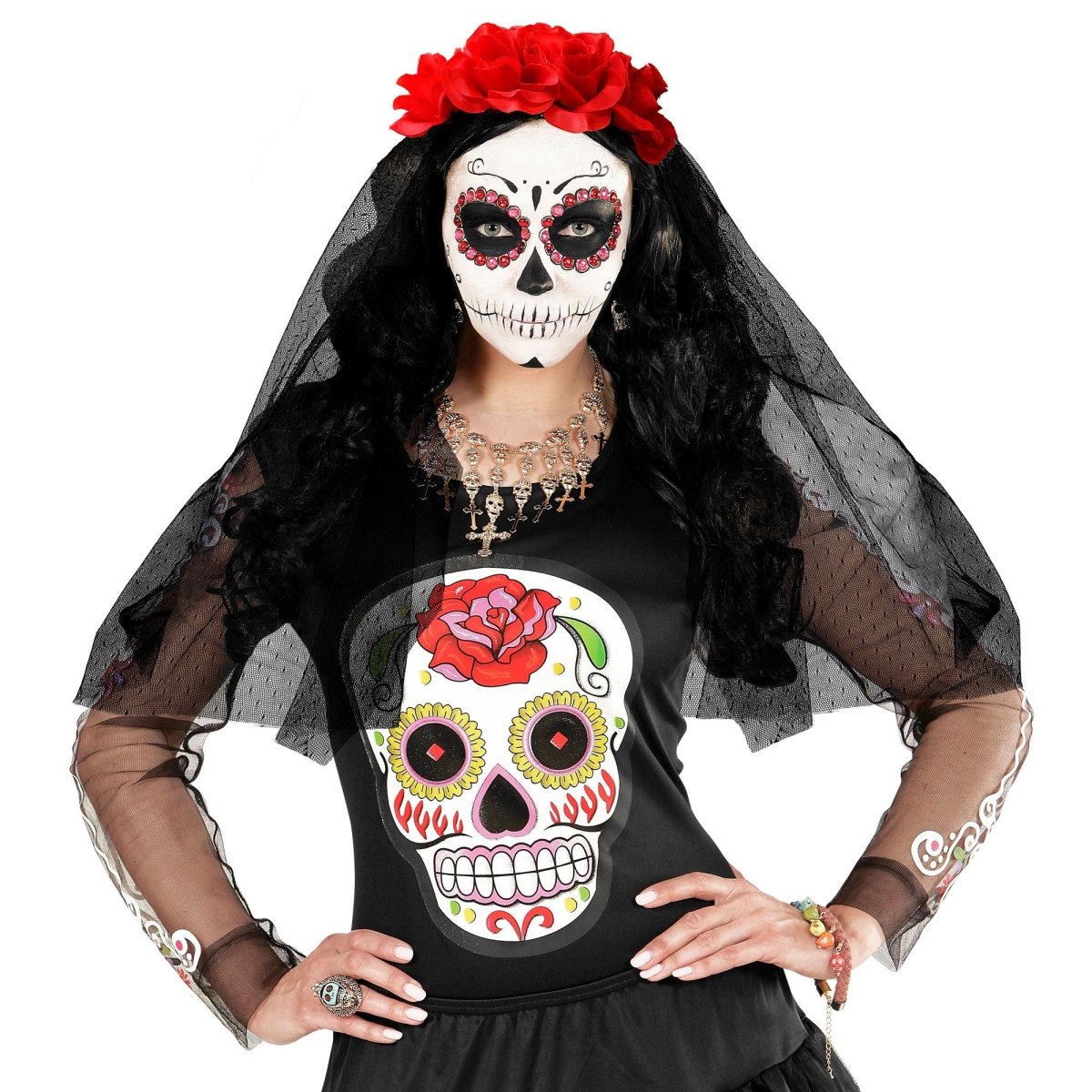 Dia De Los Muertos Haarband Sluier Met Rozen