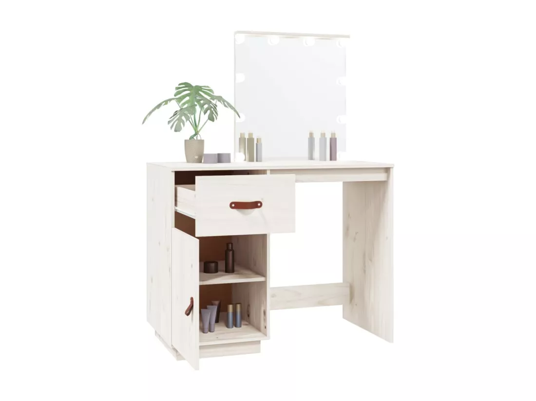 Coiffeuse avec LED Blanc 95x50x133,5 cm Bois de pin massif