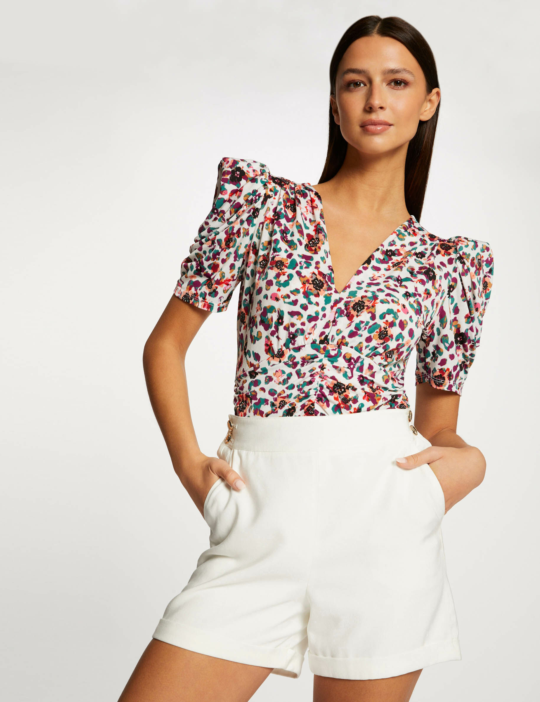 T-shirt manches courtes imprimé floral multico femme - multico