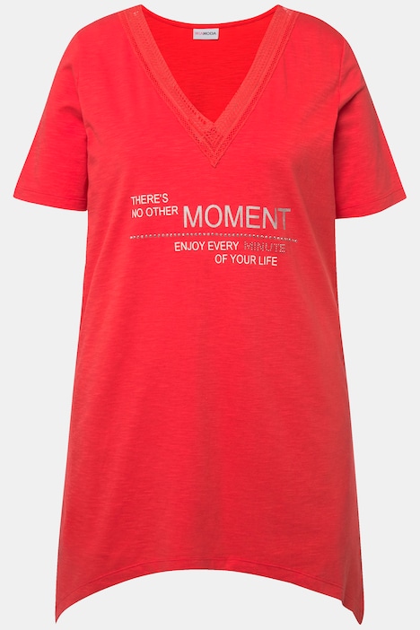 T-Shirt, Schrift-Motiv, V-Ausschnitt, Halbarm