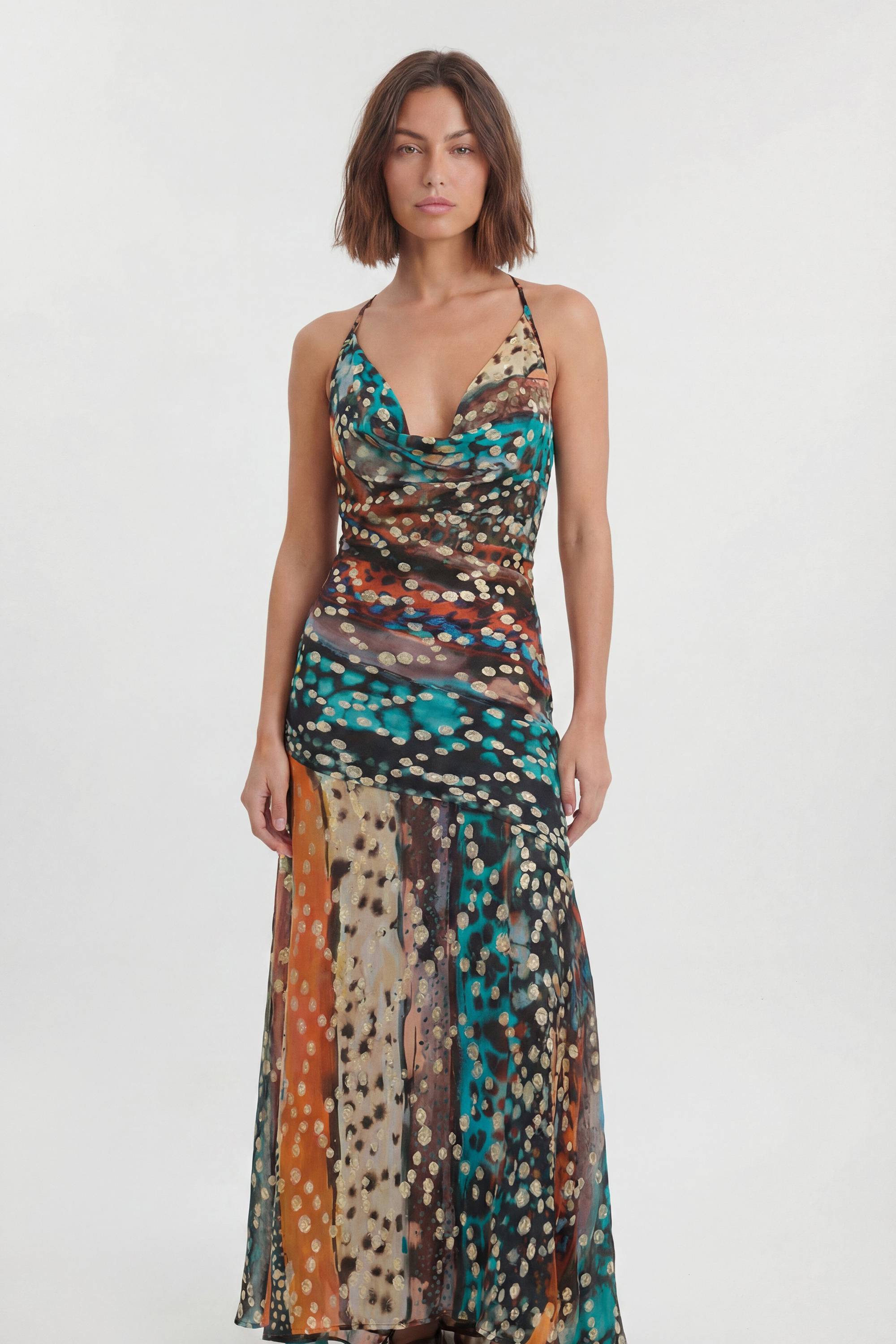 KarenMillen Robe Midi À Coupe Biais Imprimé Animal Linéaire Avec Détails Métallisés