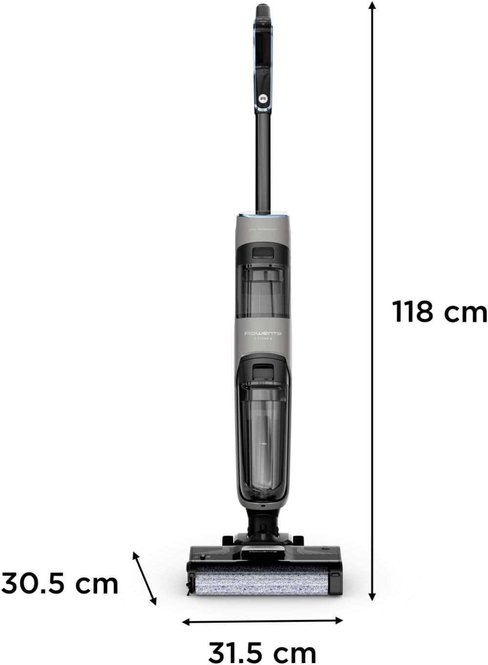 Rowenta X-Clean 4 kabelloser Nass-und Trockenstaubsauger, Selbstreinigungsfunktion, 50min Laufzeit, automatische Schmutzerkennung, Nasssauger mit smartem LED Display, für alle Hartböden, grau GZ5036WO