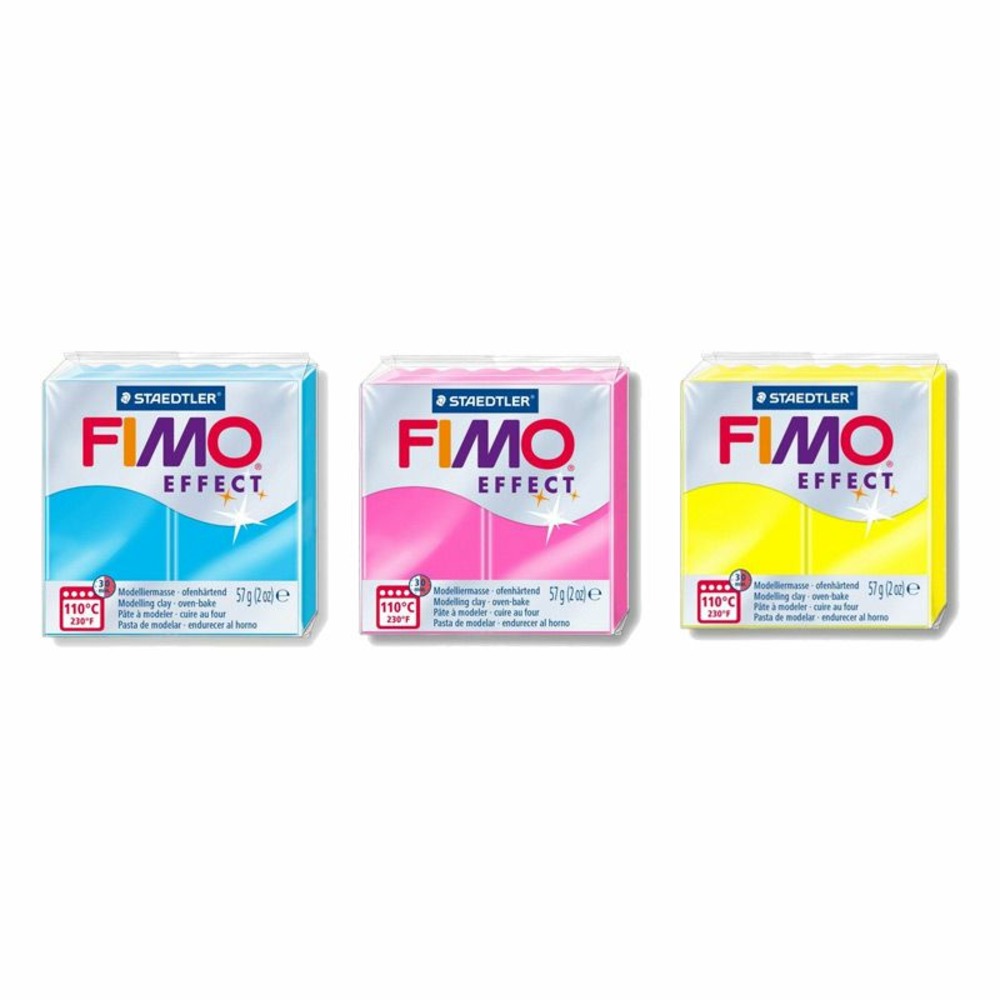 3 pâtes polymères effet néon - jaune-fuchsia-bleu