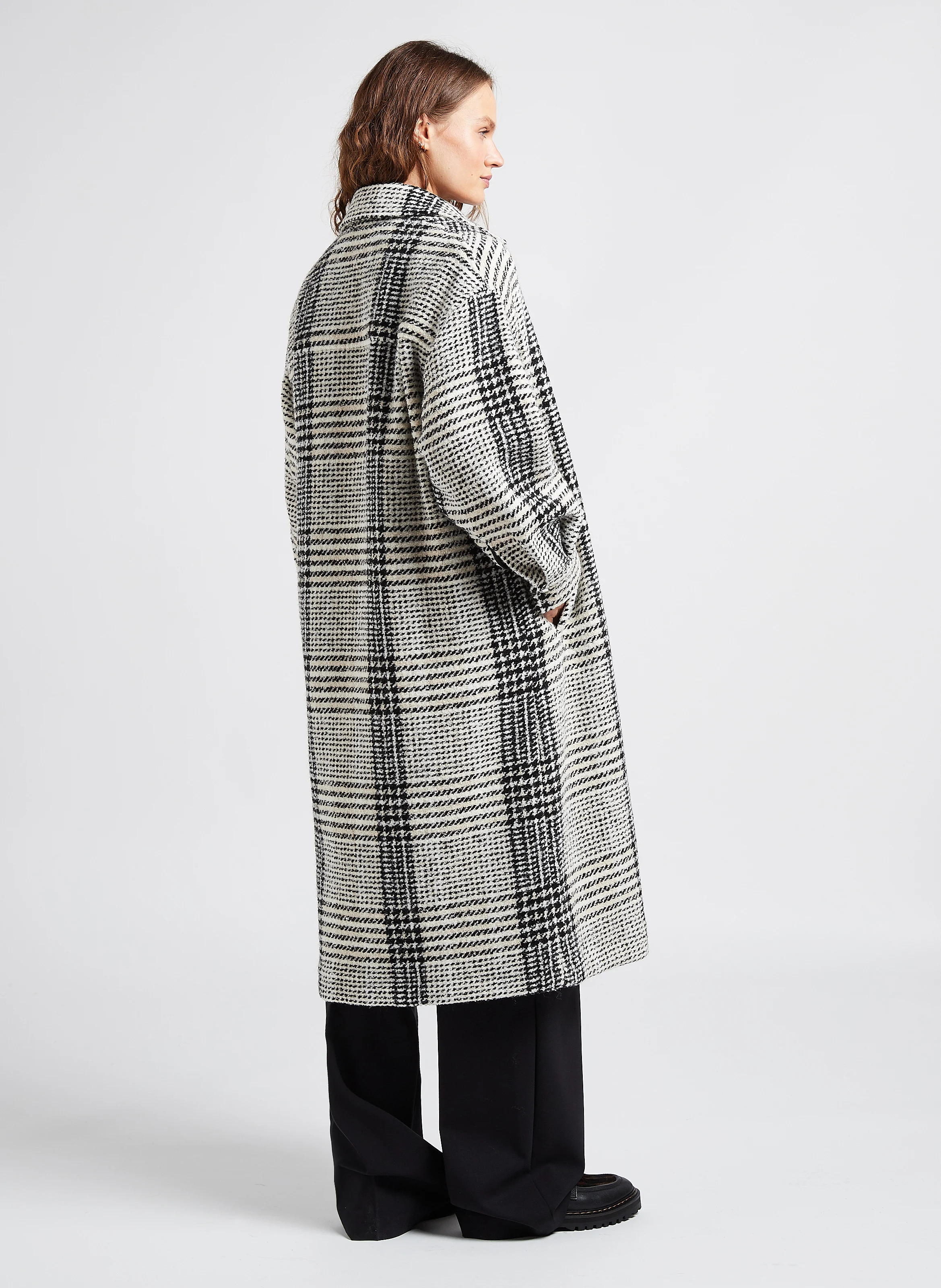 YEO - Manteau col classique à carreaux | Noir