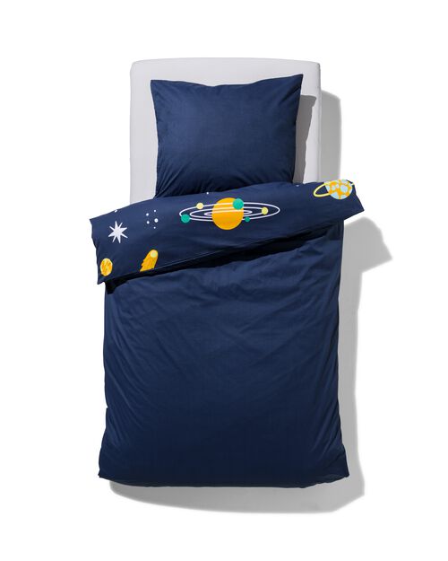 housse de couette - coton doux - 140 x 200 - bleu foncé planètes