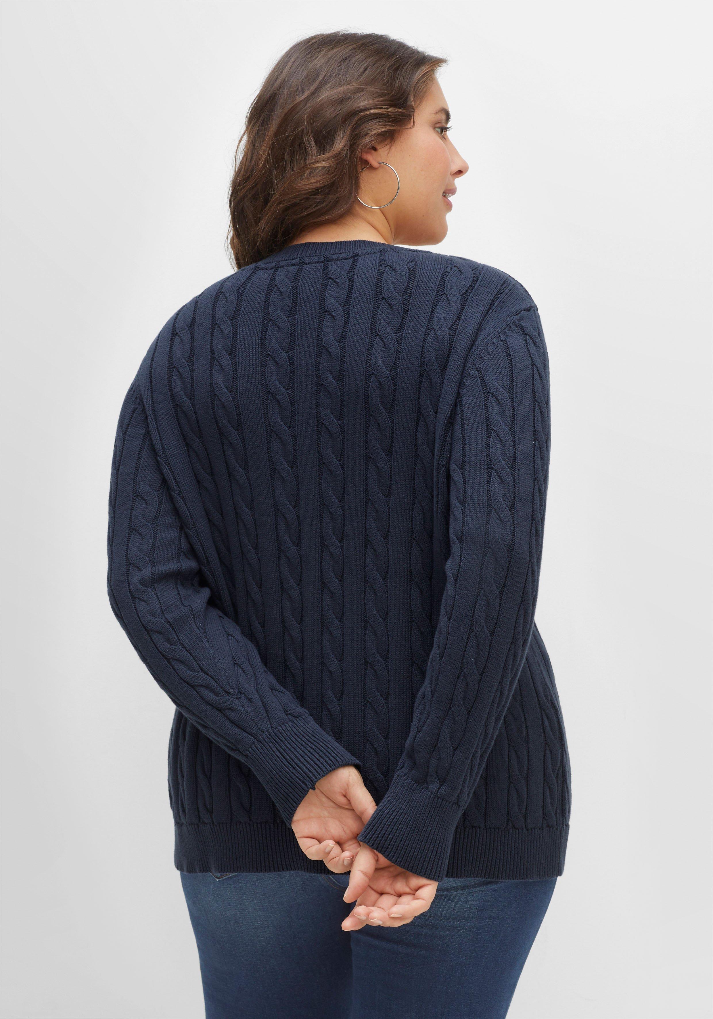 Pullover mit Zopfmuster und V-Ausschnitt
