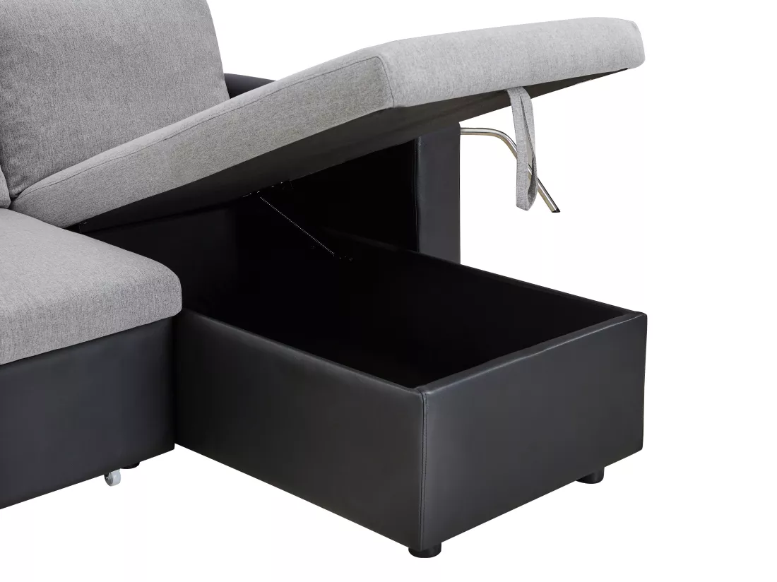 Canapé d'angle convertible et réversible en tissu gris clair et noir GAZUR II