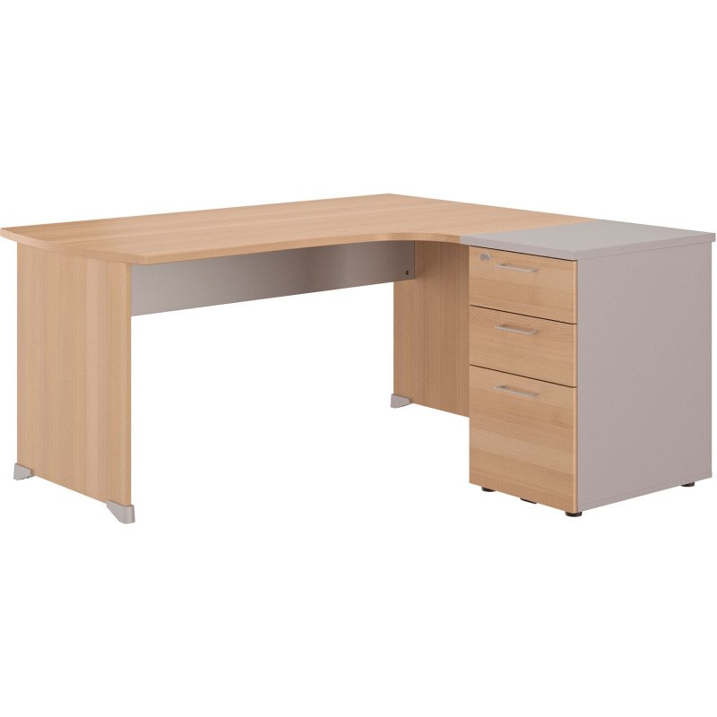 Bureau d'angle L 160 x P 150 cm avec retour sur caisson hauteur de bureau 3 tiroirs Quarta Plus