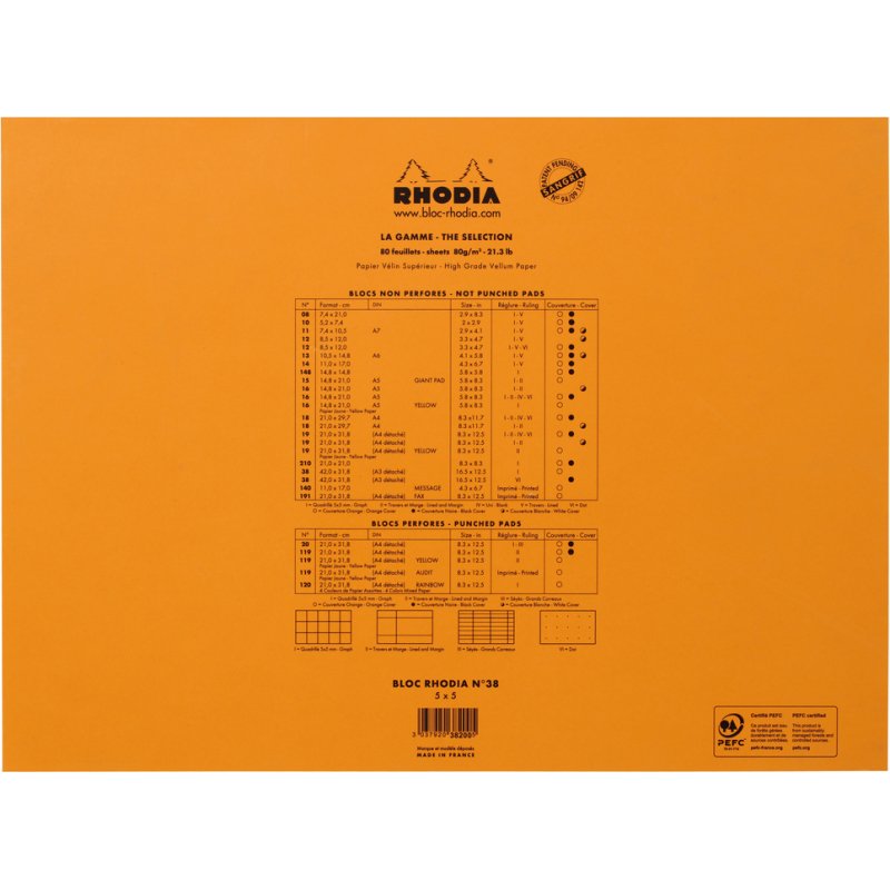 Bloc de bureau Rhodia 42 x 29,7 cm agrafé orange n°38 - 5 x 5 - 80 feuilles