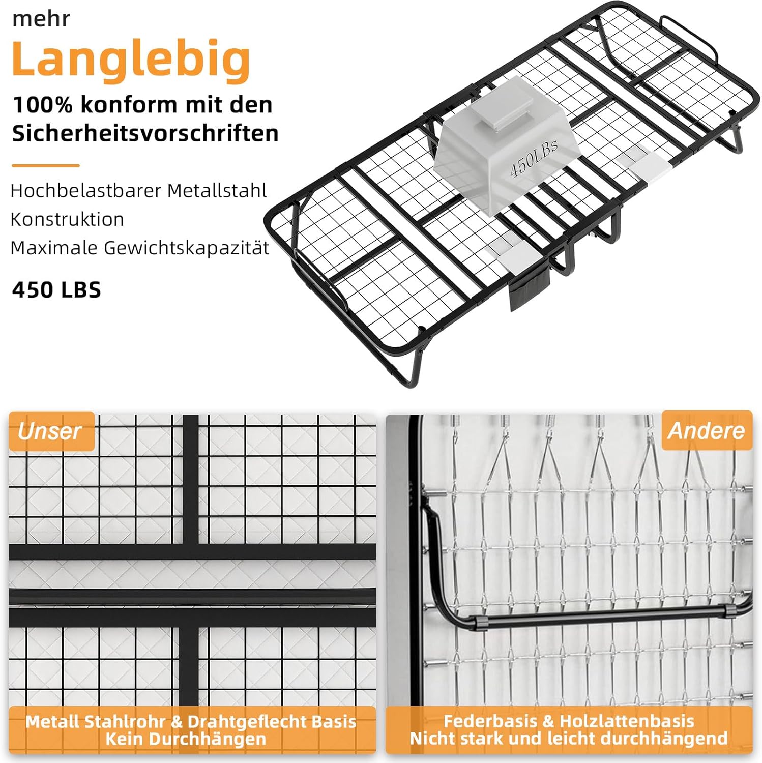CAIYUN Klappbett 80x190cm Erwachsene mit ca.13CM Matratze aus Gedächtnisschaum Gästebett Klappbar Metallrahmen Klappbetten mit Rollen Reisebett Faltbares Metallbett Stabil bis 200 kg belastbar