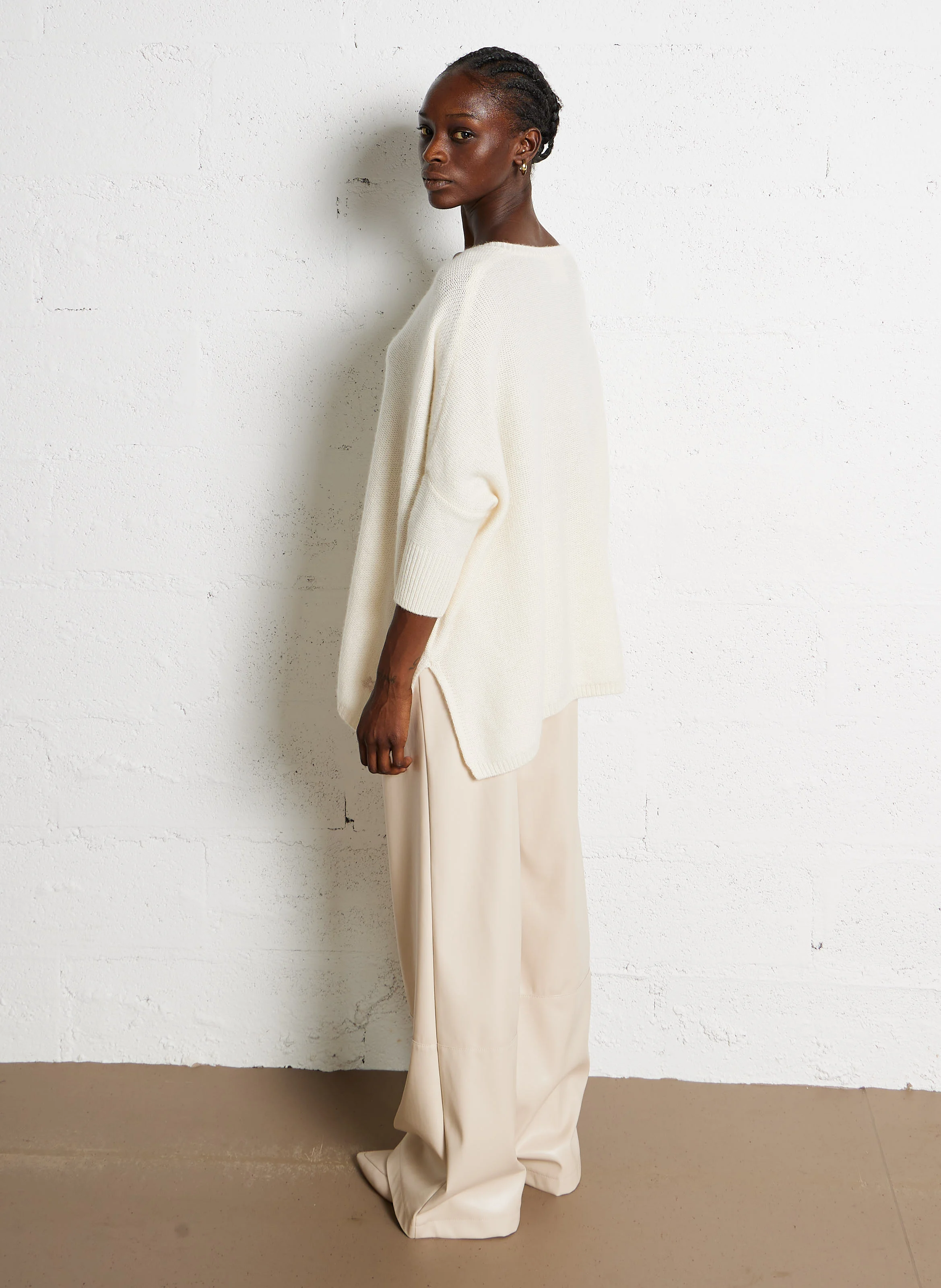 SANSON - Pull oversize col V en cachemire | Blanc