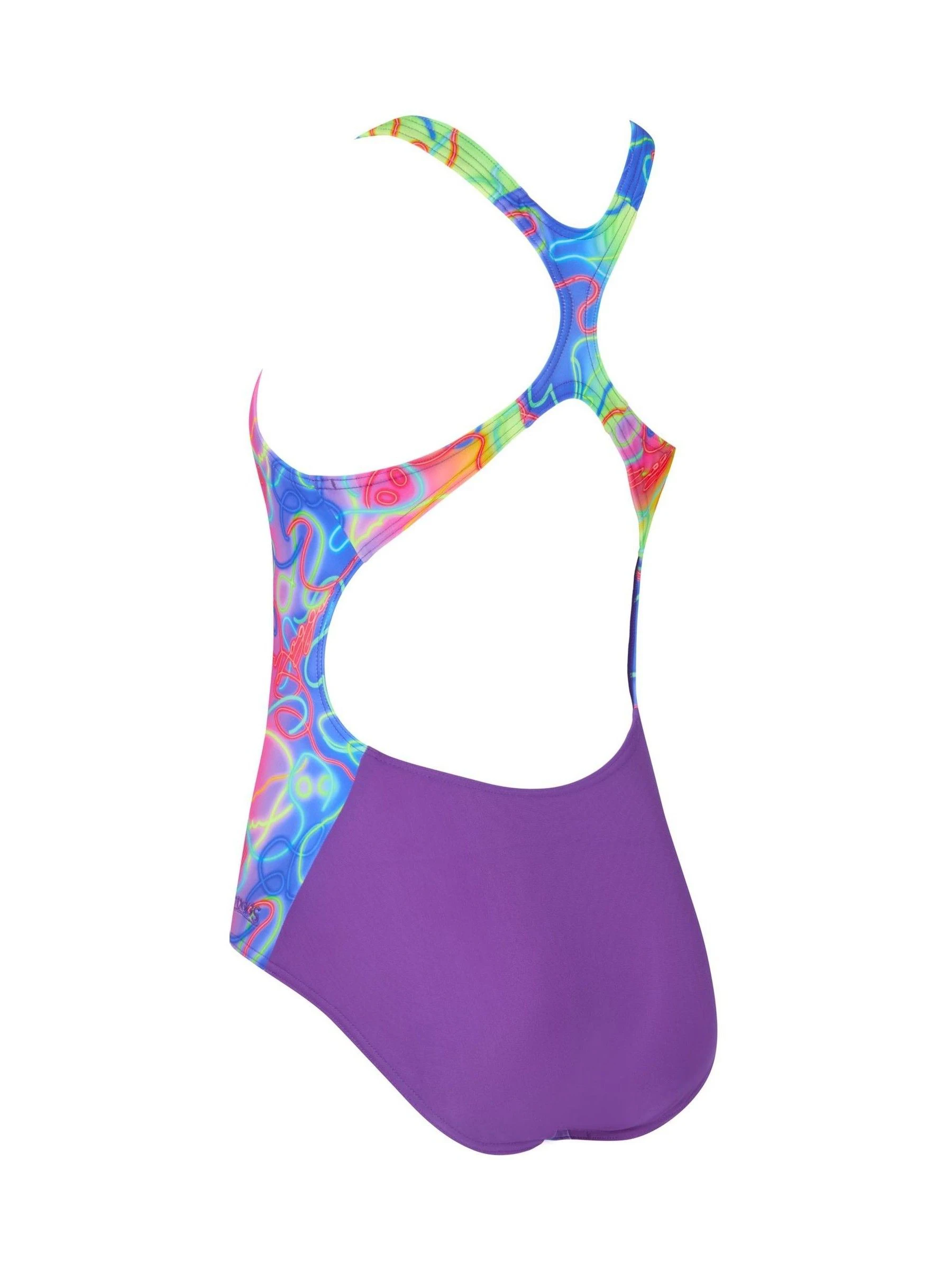 Zoggs Girls Purple Rowleeback Disco vibes Front Lined Swimsuit
