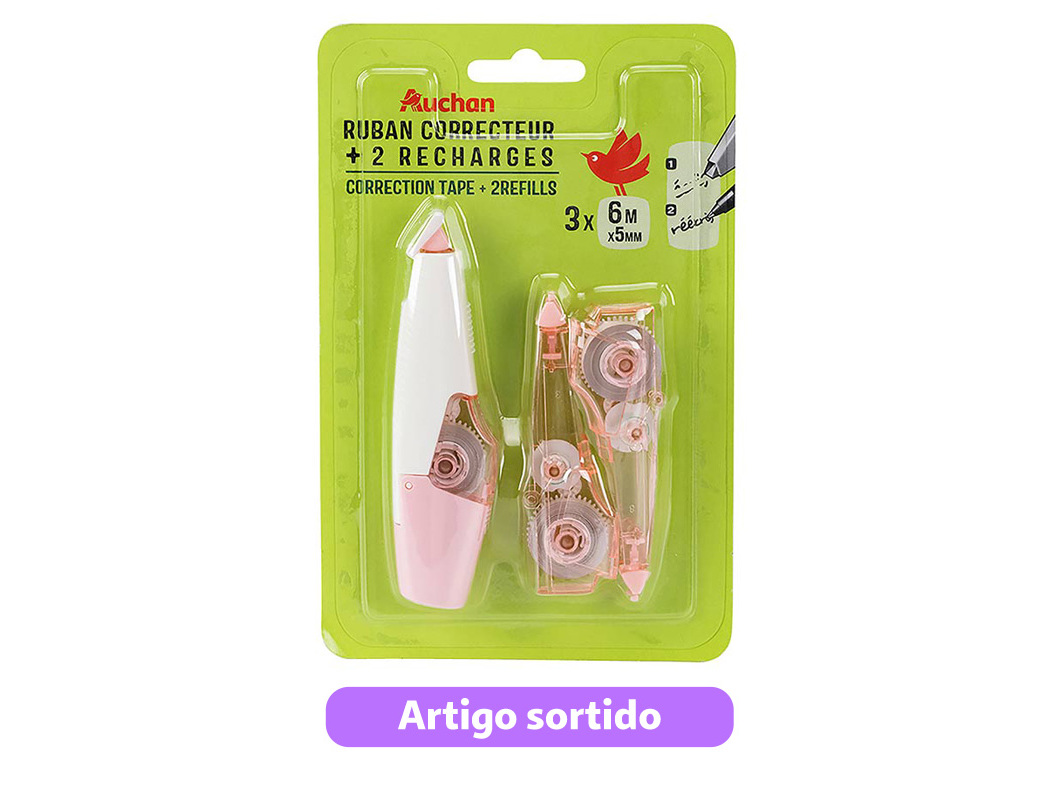 FITA CORRECTORA AUCHAN COM 2 RECARGAS CORES SORTIDAS