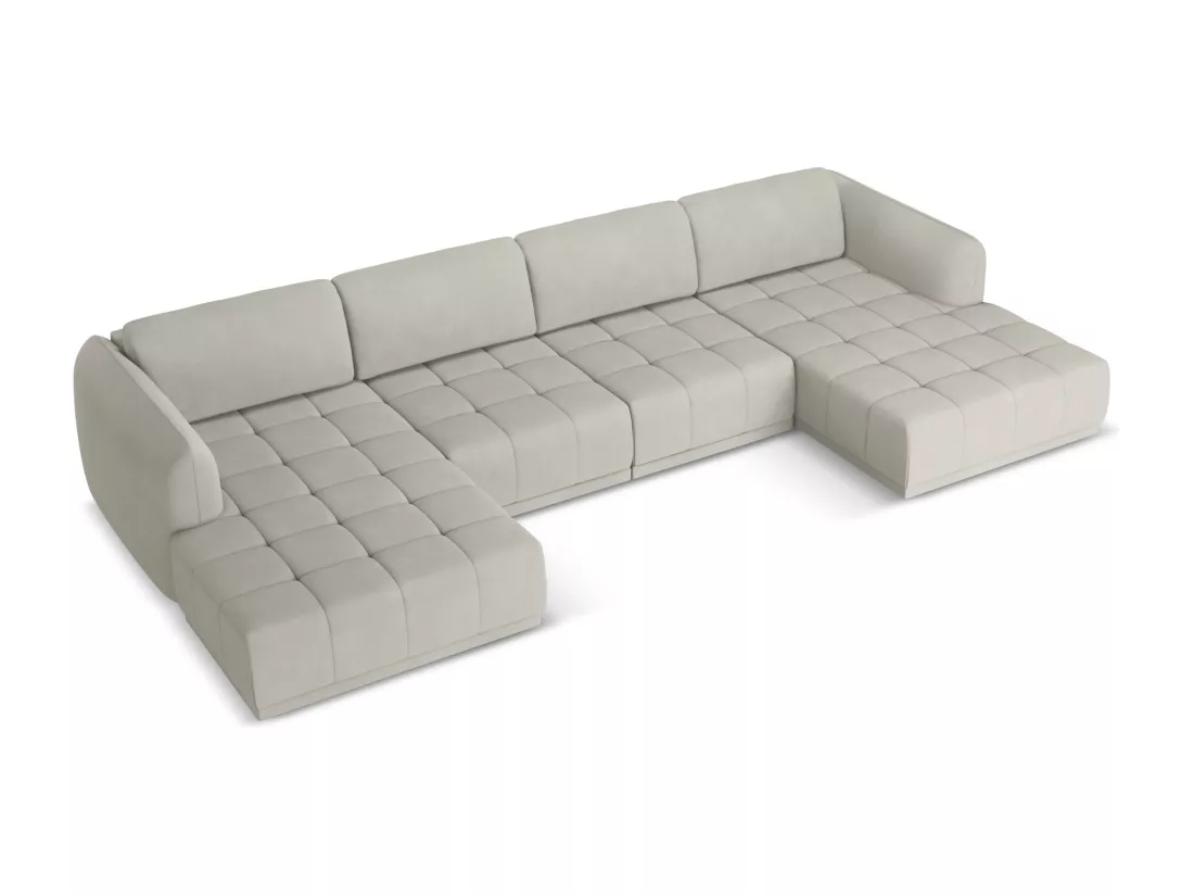 Canapé d'angle panoramique en tissu chenille - beige - HOKU