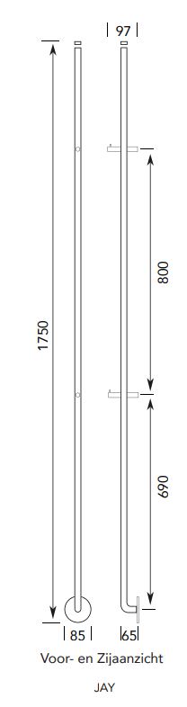 Instamat Jay elektrische handdoekradiator 175cm geborsteld messing 29W