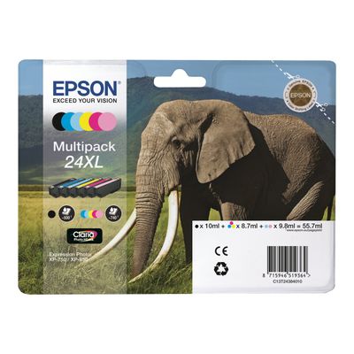 Epson 24 Eléphant - Pack de 6 - noir, cyan, cyan clair, magenta, magenta clair, jaune - cartouche d'encre originale