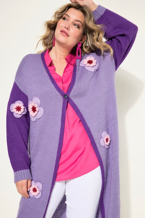 Strickjacke, Straight Fit, Blüten-Streifen, Langarm