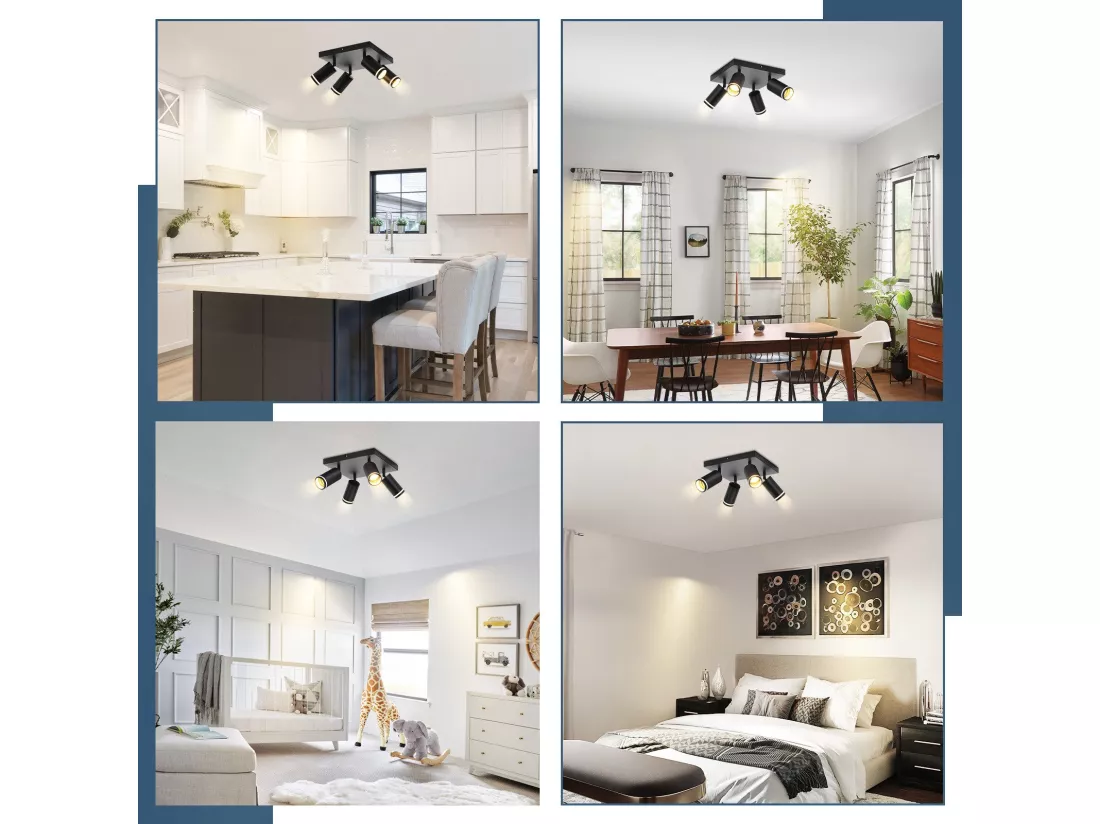 NETTLIFE Spot de plafond noir 4 ampoules moderne spot GU10 spots orientable intérieur métal