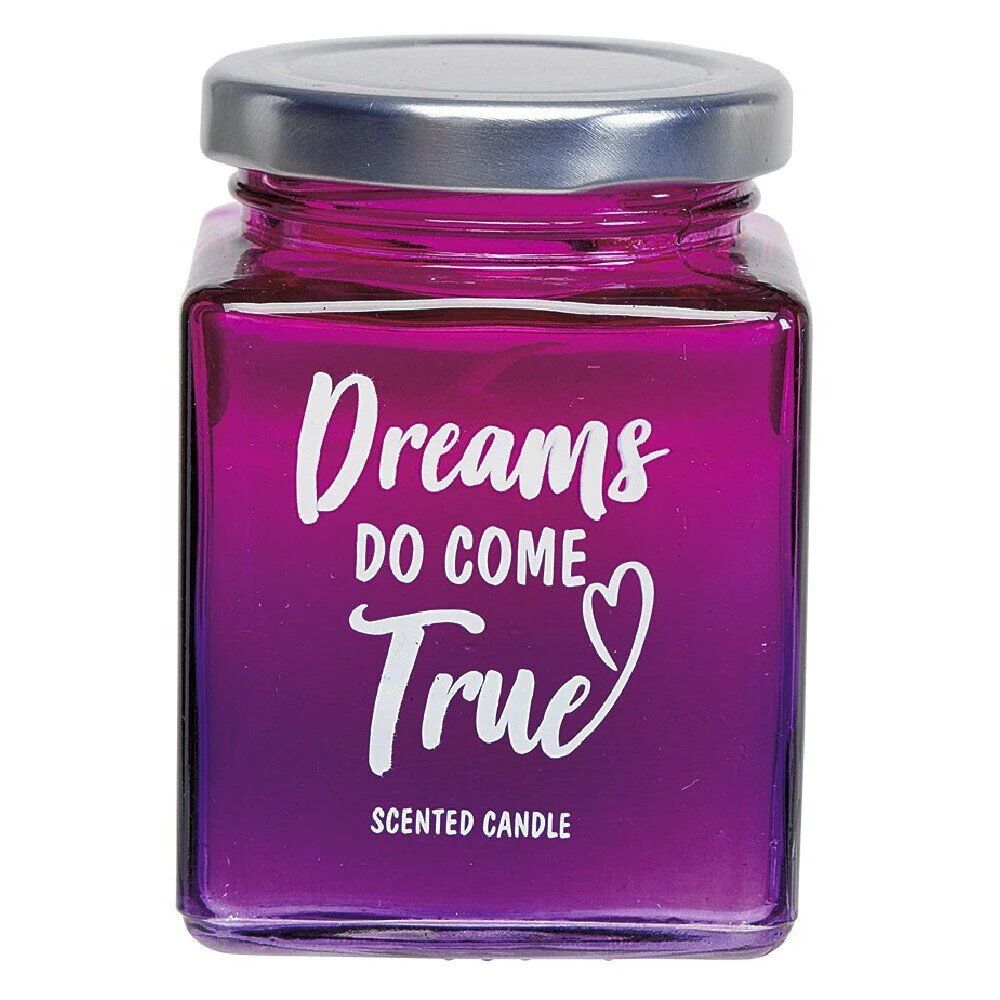 Bougie dans bocal coloré avec message ø6.5xH8.6 cm