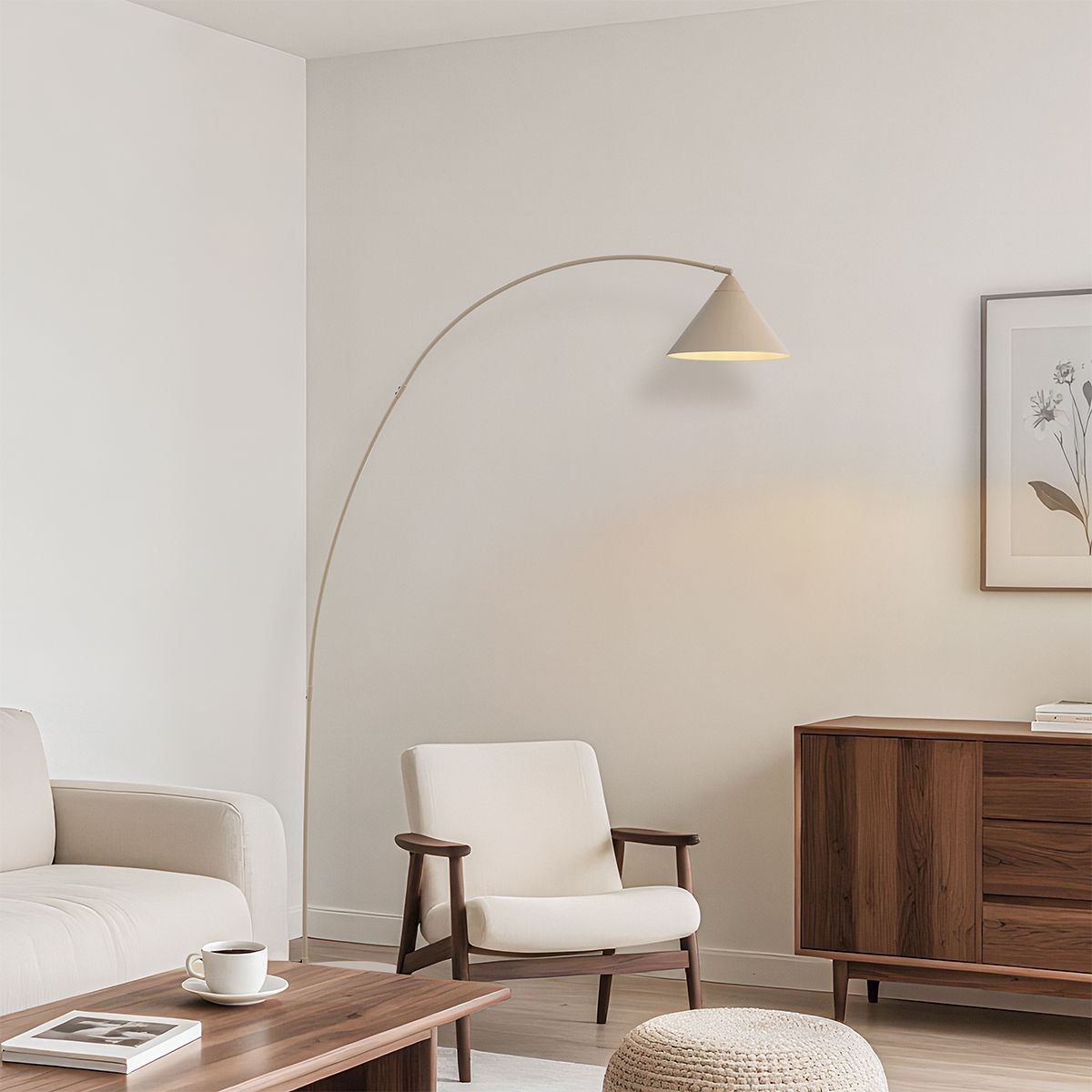 Retro vloerlamp beige met witte binnenkant - Triangolo