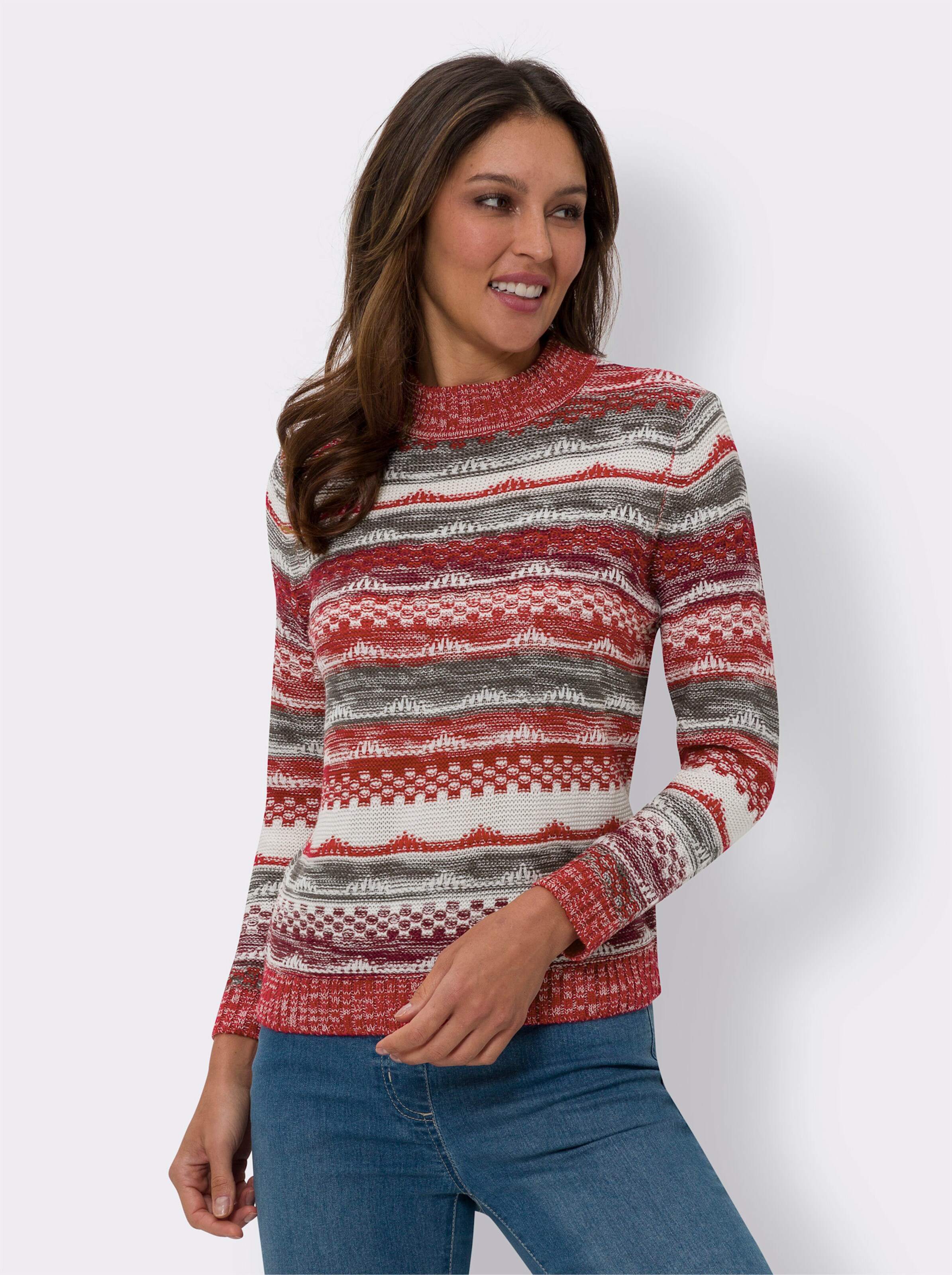Stehkragenpullover im Strickmuster-Mix