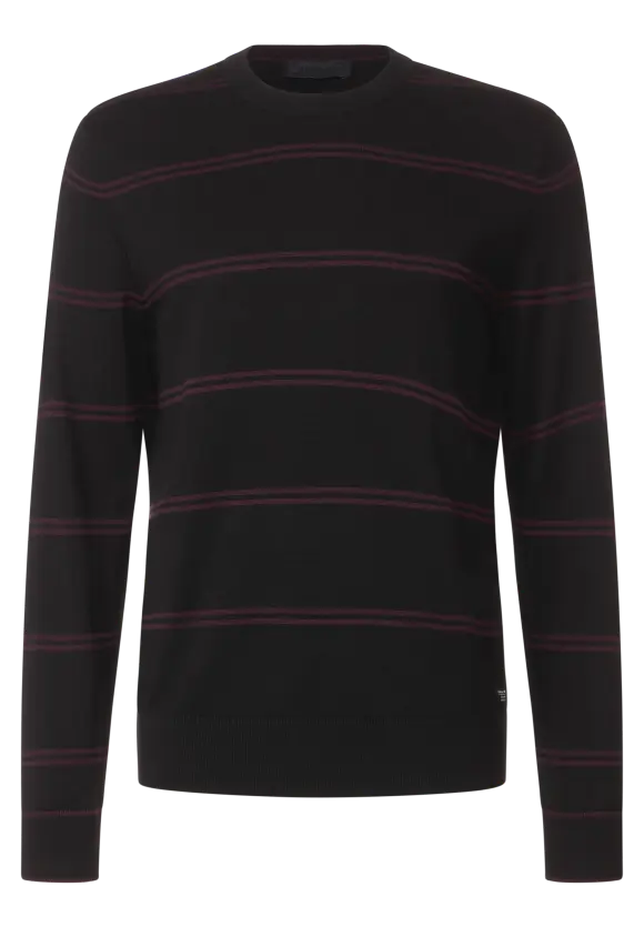 Feinstrick Streifenpullover - Black