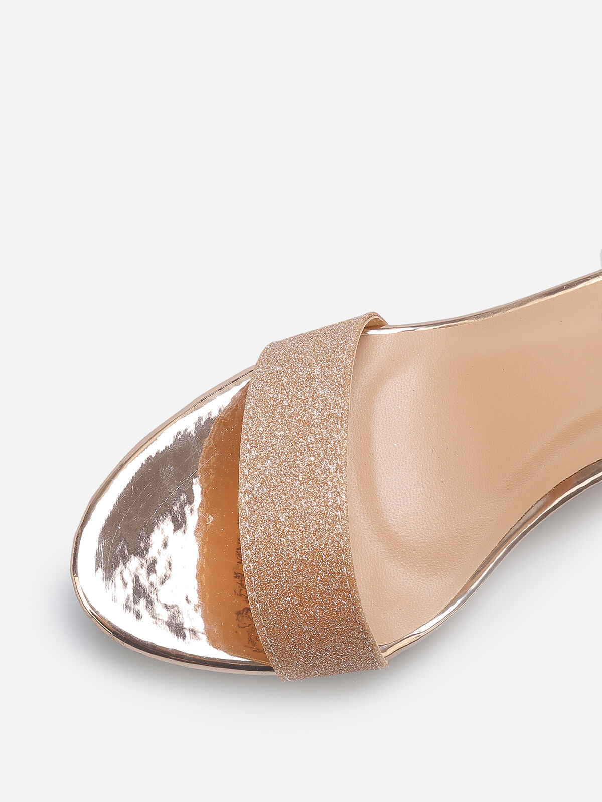 Sandales pailletées et vernies à talon- Doré rose
