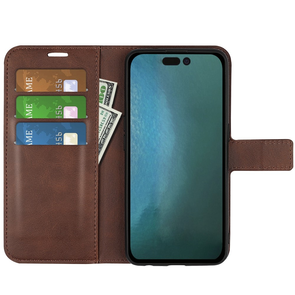 iPhone 14 Pro Max Vintage Leder Tasche Flip Cover Fashion Design - Braun