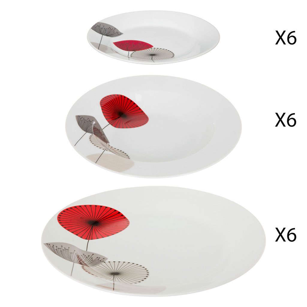 Service vaisselle18 pièces porcelaine coquelicot OSARA