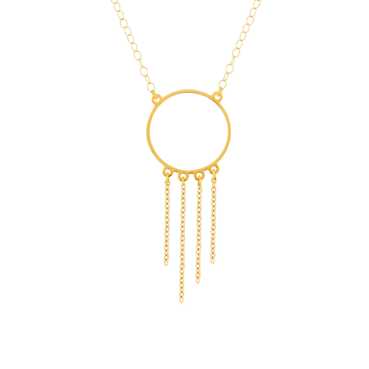 Collier or 750 jaune, anneau avec chaînettes en pampille 45 cm