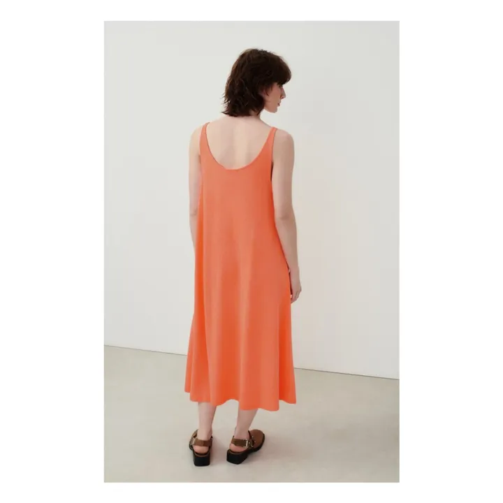 American Vintage Robe Col Bateau Lopintale Coton et Lin | Orange fluo