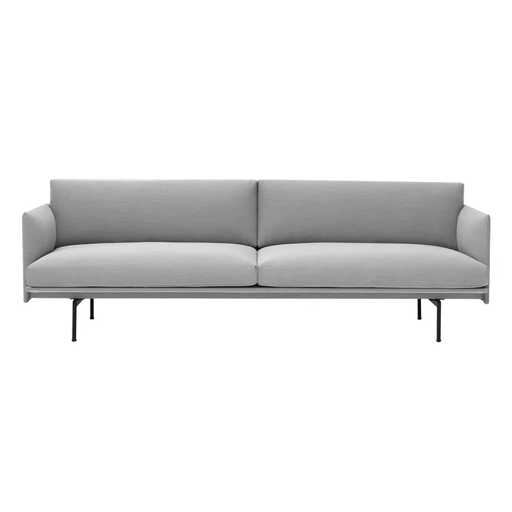 Muuto - Outline Sofa 3-Sitzer, grau (Vancouver 14) / schwarz