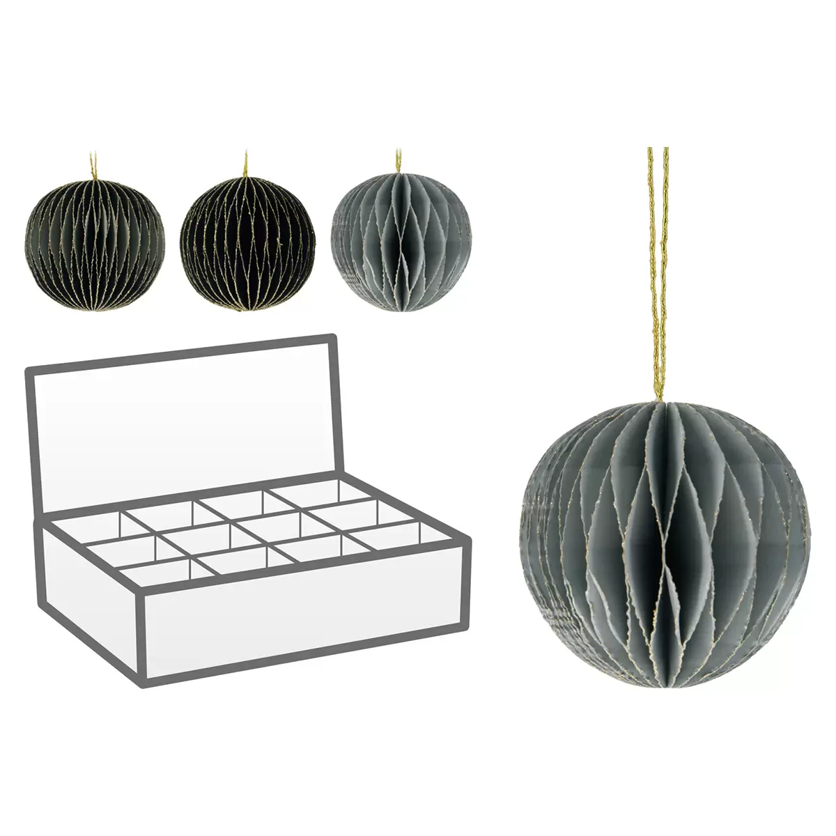 Kugel-Hängedeko Ball Paper grau,anthrazit,schwarz
