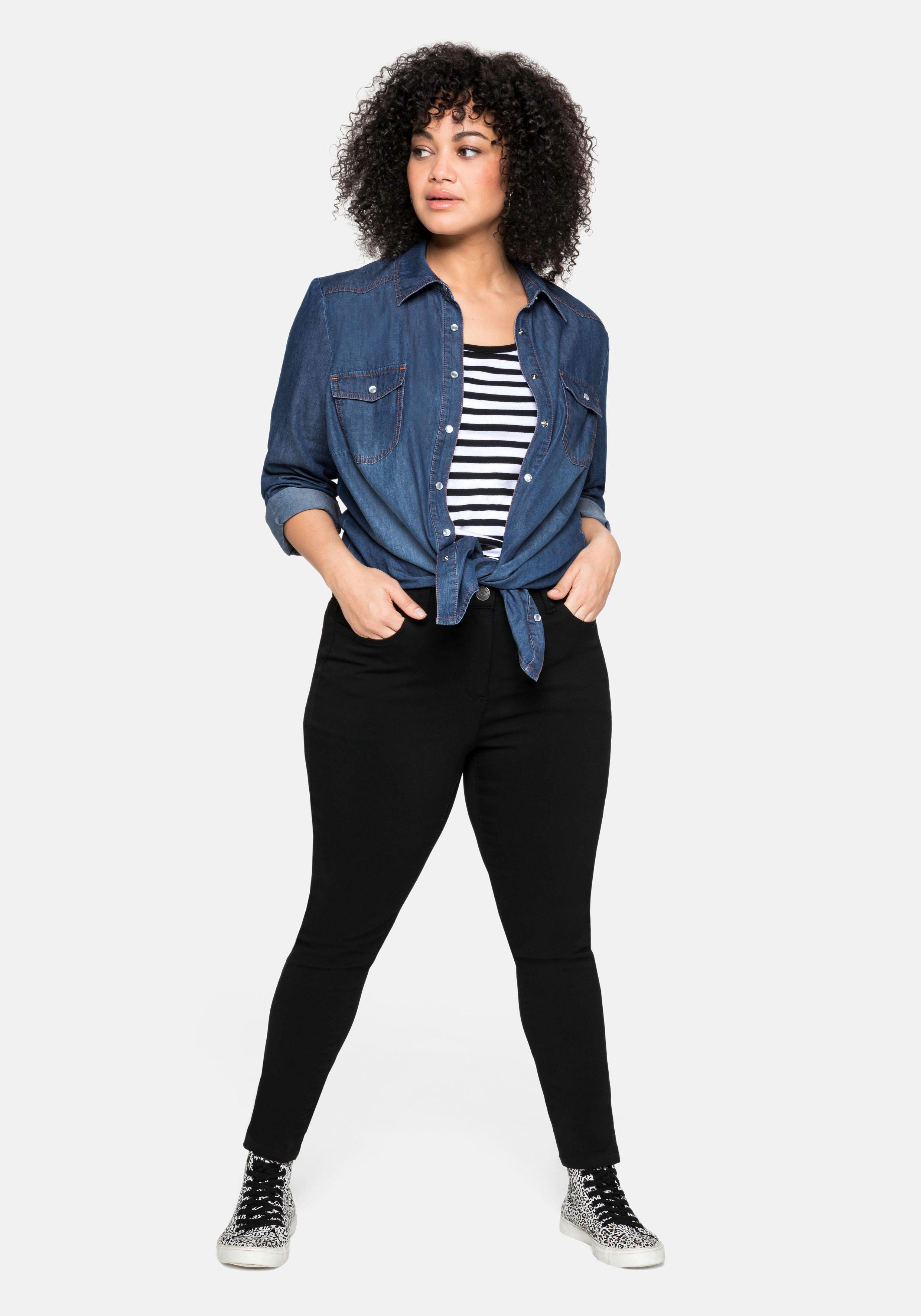 Jeansbluse mit Knopfleiste und Brusttaschen