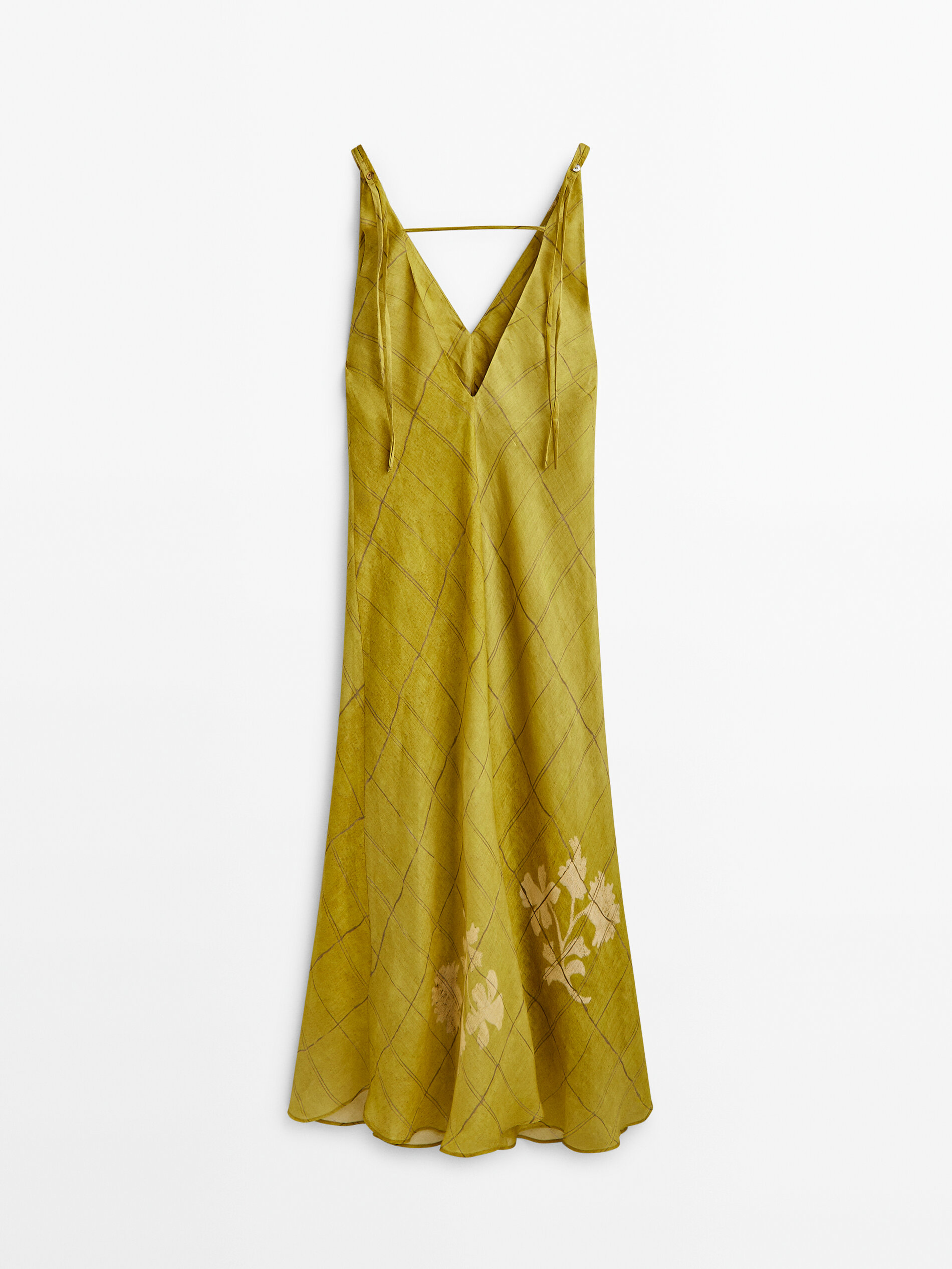 Vestido longo xadrez com alças finas - OLIVA