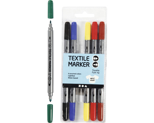 Textielstiften 2,3+3,6 mm lijnbreedte, gesorteerd, 6 stuks