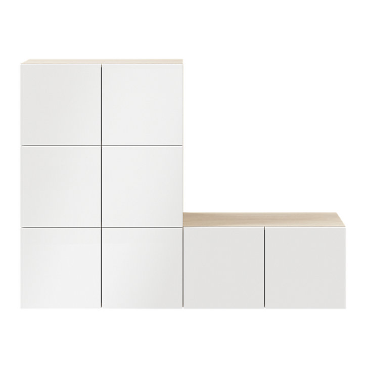 Ensemble d’armoires effet chêne portes battantes blanches faible profondeur GoodHome Atomia H. 112,5 x L. 150 x P. 22 cm