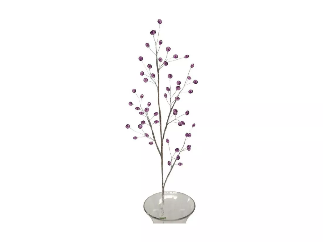 Branche de fleurs «Pastilles Cristal» en verre violet 90 cm