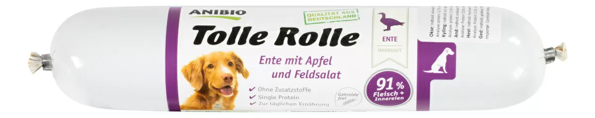 Anibio Tolle Rolle skærepølse m. and, 91% kød - 400g.