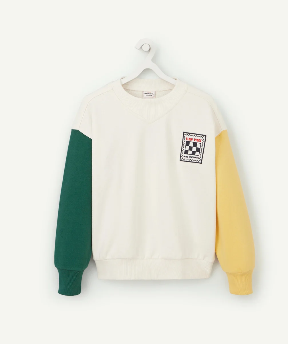 SWEAT GARÇON EN FIBRES RECYCLÉES COLORBLOCK ET PATCH BRODÉ