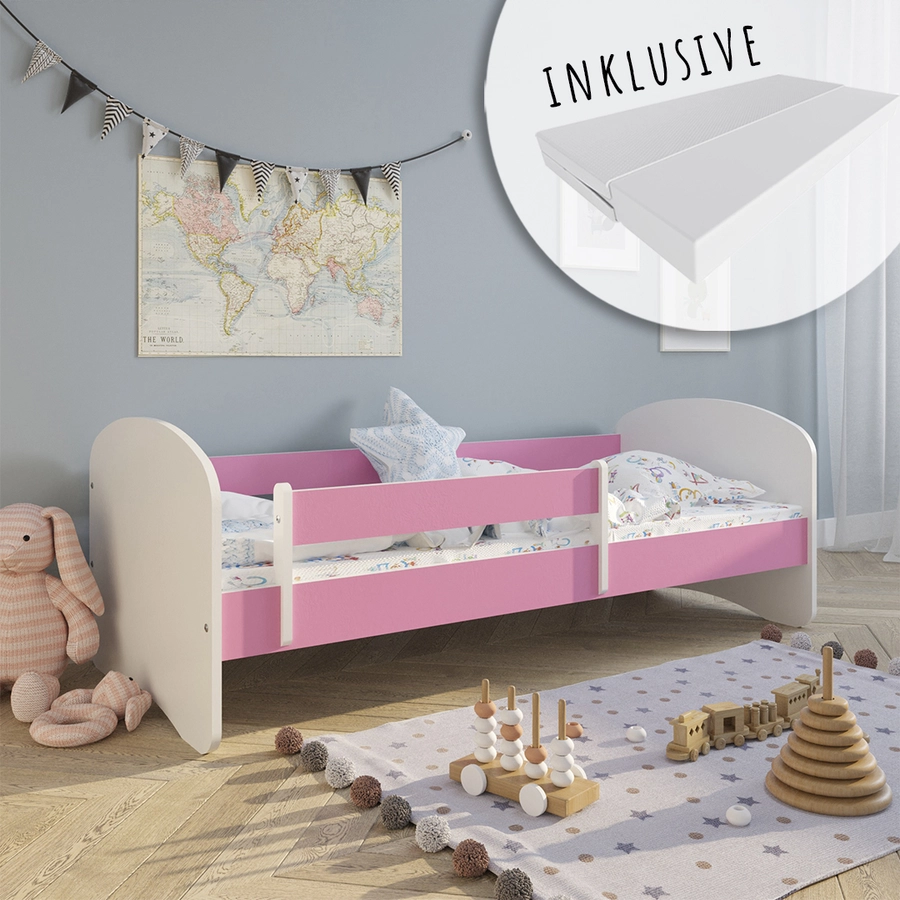 Kids Collective Kinderbett 80x160 | 80x180 mit Matratze, Rausfallschutz, Lattenrost pink