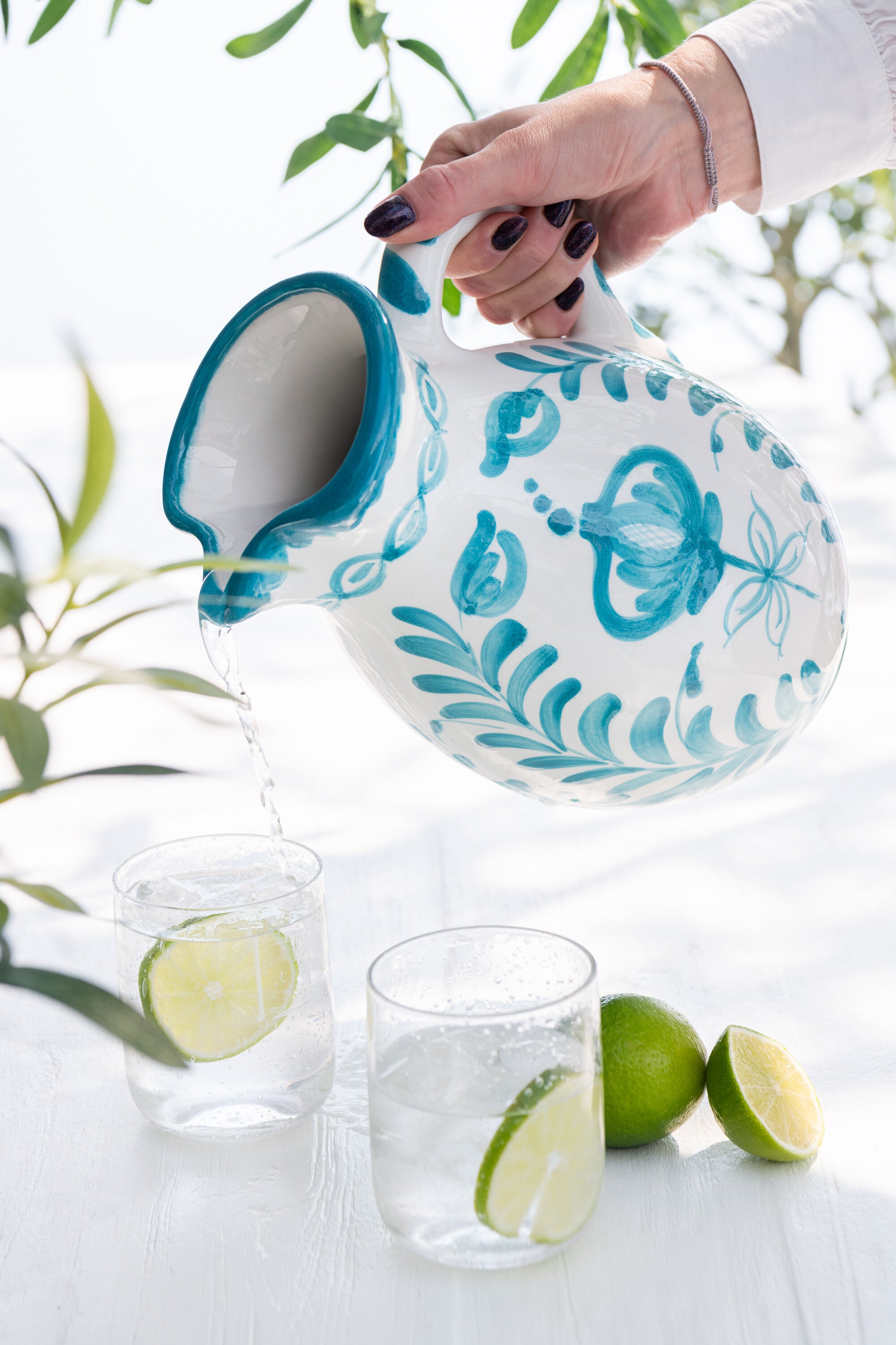 J-Line kruik Granada - keramiek - wit|aqua - large
