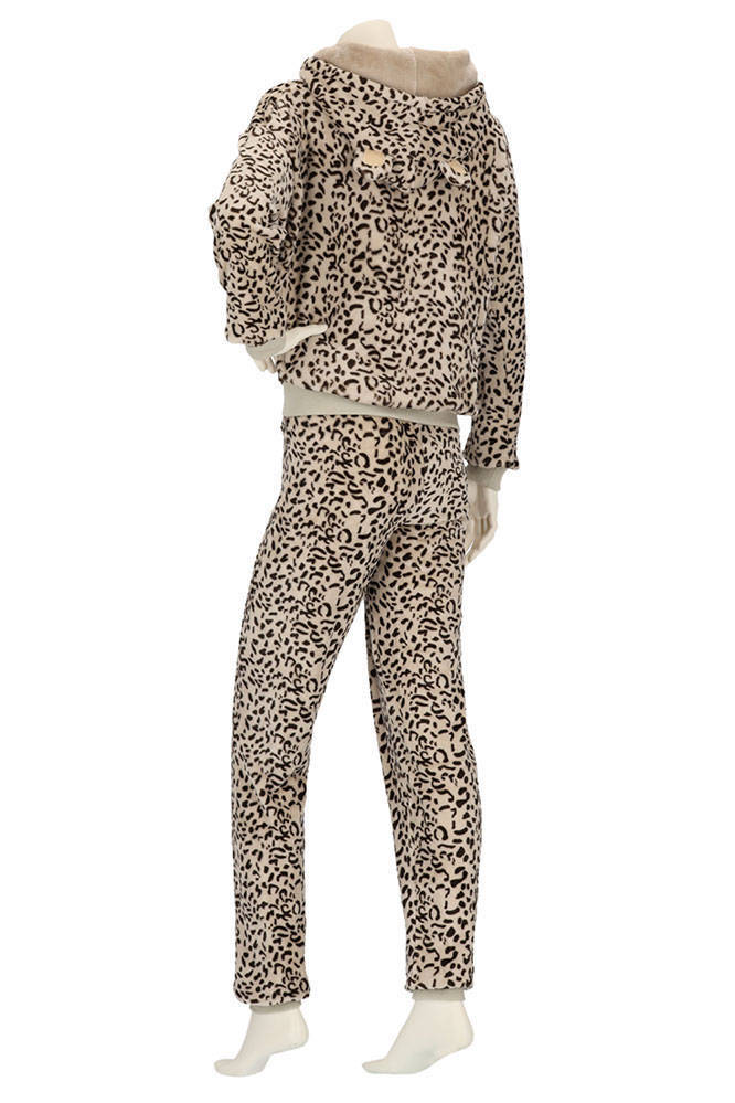 Apollo fleece huispak met capuchon ecru/zwart