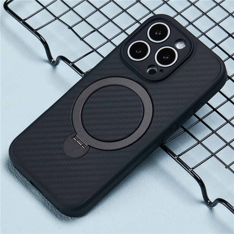 iPhone 16 Pro Max MagSafe Hybrid Hülle mit TPU Bumper im Carbon Look   Kickstand - Schwarz