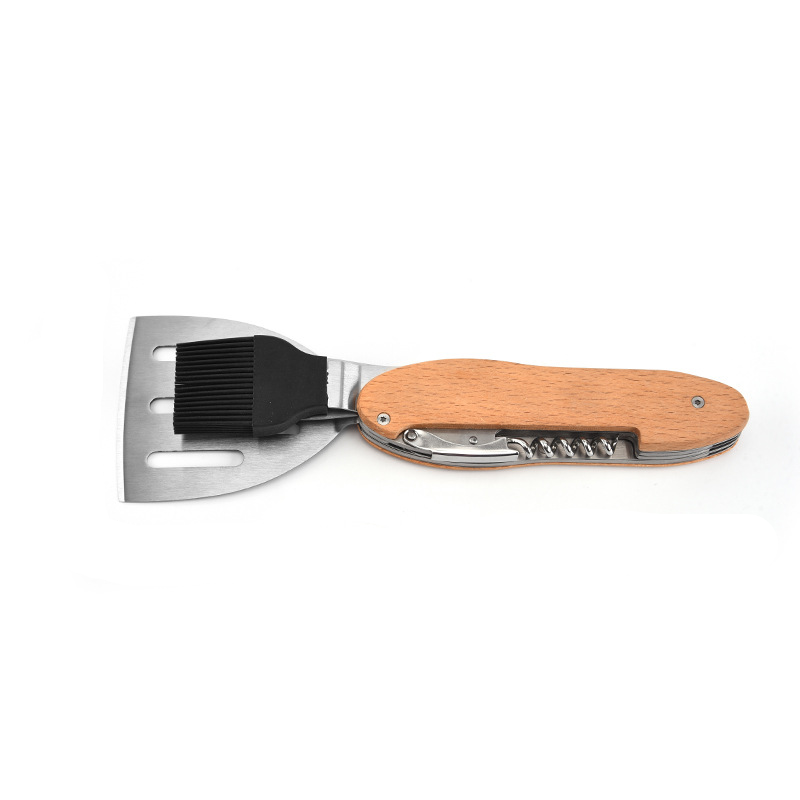 (27x9cm) Edelstahl 5in1 BBQ Multi-Tool Grill Zubehör mit Pfannenwender / Spiess / Pinsel / Korkenzieher / Flaschenöffner